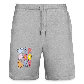 Spooky Halloween Geist - Stanley/Stella Unisex Bio Joggingshorts Trainer  - Grau meliert - Vorne - Nik (191cm) & Marisol (170cm)