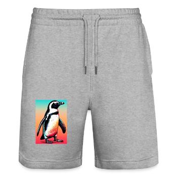 penguin - Stanley/Stella Trainer Unisex Organic Jogging Shorts - heather grey - Front - Nik (191cm) & Marisol (170cm)