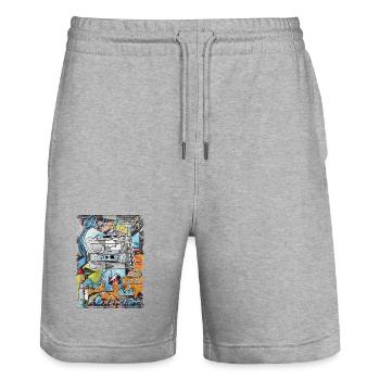 Retro Design mit Kassette Limited Edition 1985 - Stanley/Stella Unisex Bio Joggingshorts Trainer  - Grau meliert - Vorne - Nik (191cm) & Marisol (170cm)