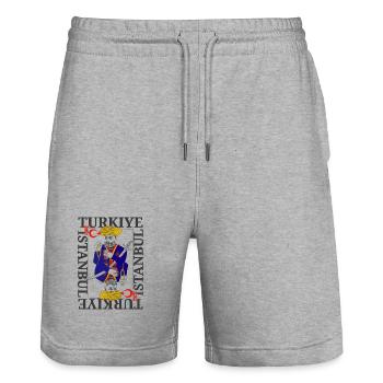 Sultan Ottoman Turc guerrier roi carte jeu moderne - Short de jogging bio TRAINER Stanley/Stella unisexe - gris chiné - Devant - Nik (191cm) & Marisol (170cm)