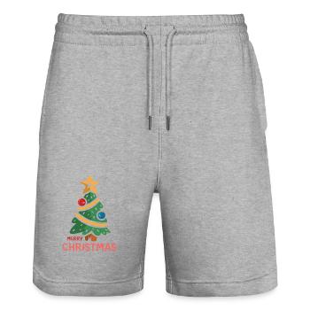 Merry Christmas Cartoon Baum - Stanley/Stella Unisex Bio Joggingshorts Trainer  - Grau meliert - Vorne - Nik (191cm) & Marisol (170cm)