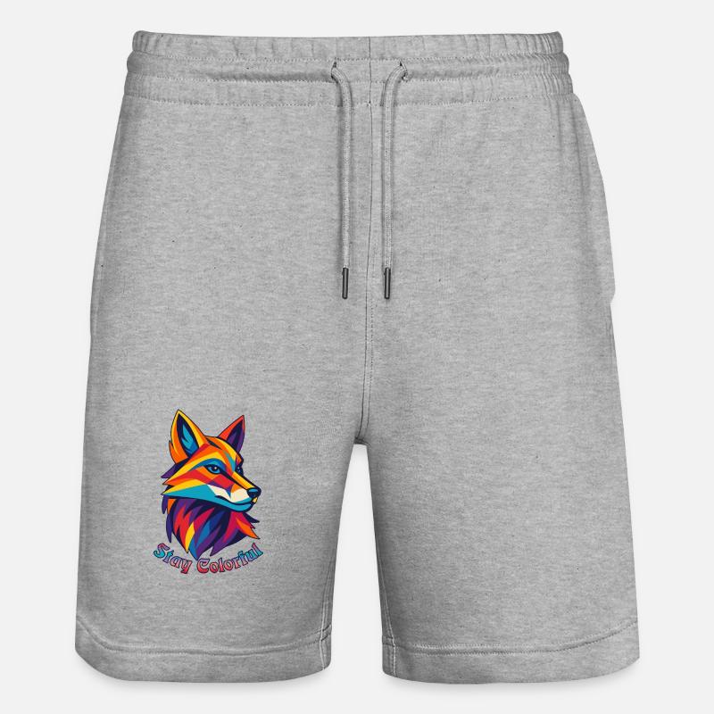 Illustration de renard géométrique vibrant - Short de jogging bio TRAINER Stanley/Stella unisexe - gris chiné
