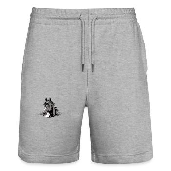 Stilisiertes Schwarzes Pferd - Stanley/Stella Unisex Bio Joggingshorts Trainer  - Grau meliert - Vorne - Nik (191cm) & Marisol (170cm)