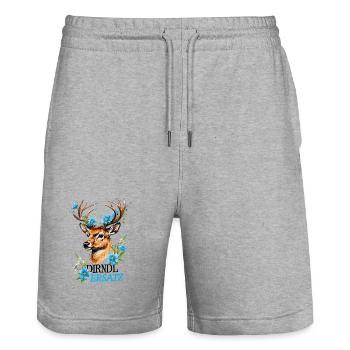 Dirndl Ersatz Hirsch Tracht Bayern Trachten Blumen - Stanley/Stella Unisex Bio Joggingshorts Trainer  - Grau meliert - Vorne - Nik (191cm) & Marisol (170cm)