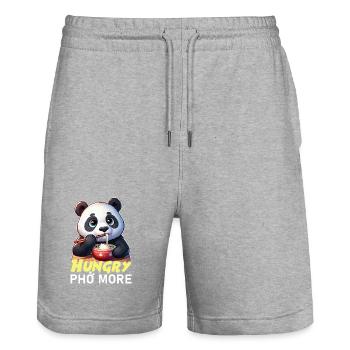 Hungry Panda Pho Plus - Stanley/Stella Trainer Unisex Organic Jogging Shorts - heather grey - Front - Nik (191cm) & Marisol (170cm)