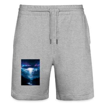 UFO Beam Over Midnight Forest - Stanley/Stella Trainer Unisex Organic Jogging Shorts - heather grey - Front - Nik (191cm) & Marisol (170cm)