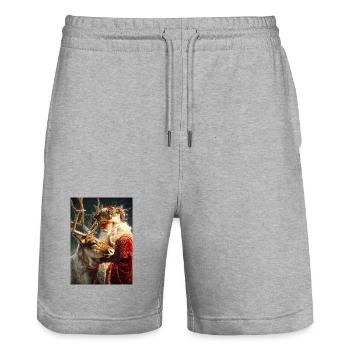 Winter Santa and Reindeer Embrace - Stanley/Stella Trainer Unisex Organic Jogging Shorts - heather grey - Front - Nik (191cm) & Marisol (170cm)