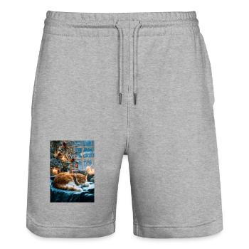 Cozy Christmas Cat Nap - Stanley/Stella Trainer Unisex Organic Jogging Shorts - heather grey - Front - Nik (191cm) & Marisol (170cm)