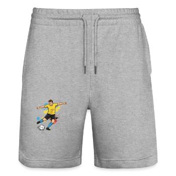 Soccer Player Comic Paint Splash Yellow - Stanley/Stella Trainer Unisex Organic Jogging Shorts - heather grey - Front - Nik (191cm) & Marisol (170cm)