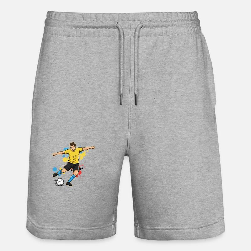 Soccer Player Comic Paint Splash Yellow - Stanley/Stella Trainer Unisex Organic Jogging Shorts - heather grey