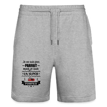 Super Pompier Héros du Feu Camion de pompiers - Short de jogging bio TRAINER Stanley/Stella unisexe - gris chiné - Devant - Nik (191cm) & Marisol (170cm)