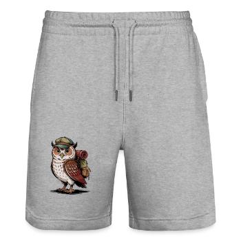 Hibou errant avec sac à dos - Short de jogging bio TRAINER Stanley/Stella unisexe - gris chiné - Devant - Nik (191cm) & Marisol (170cm)