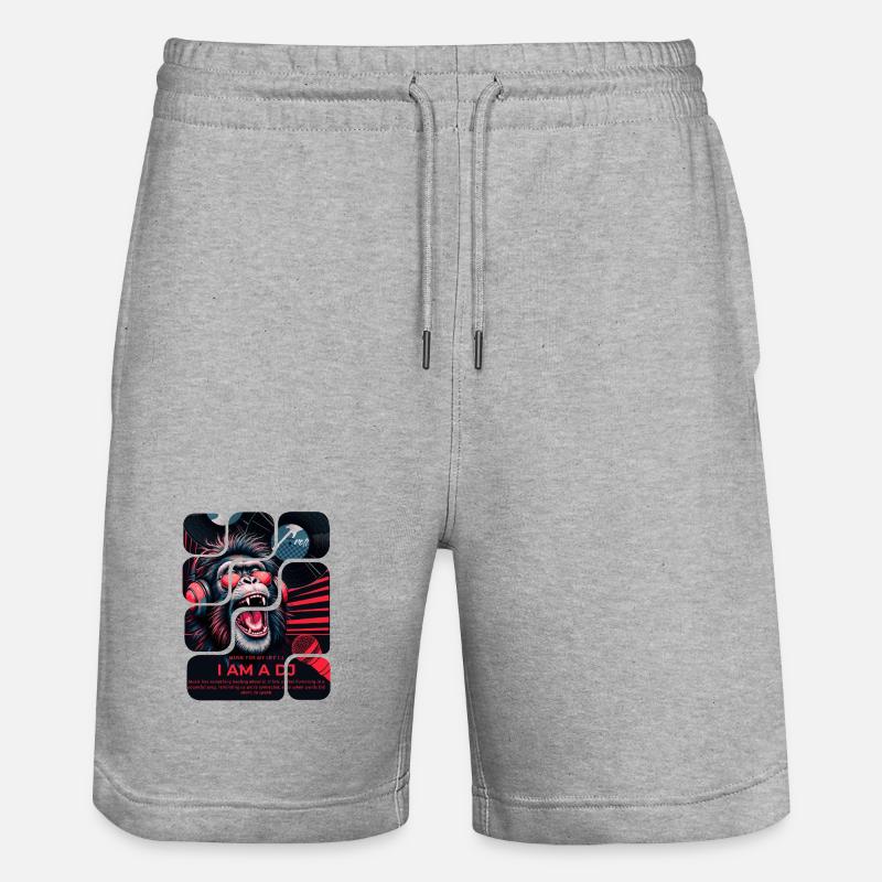 DJ Affe mit Kopfhörern Neon Design - Stanley/Stella Unisex Bio Joggingshorts Trainer  - Grau meliert