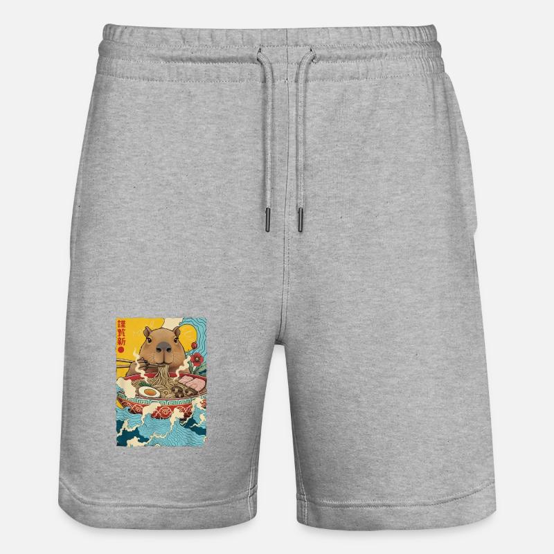 Capybara Eats Ramen Noodles - Stanley/Stella Trainer Unisex Organic Jogging Shorts - heather grey