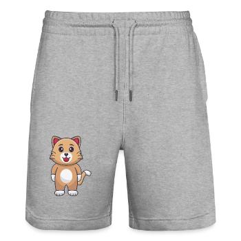 Cartoon cat - Stanley/Stella Trainer Unisex Organic Jogging Shorts - heather grey - Front - Nik (191cm) & Marisol (170cm)