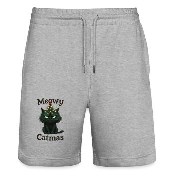 Meowy Catmas Grummelige Weihnachtskatze - Short de jogging bio TRAINER Stanley/Stella unisexe - gris chiné - Devant - Nik (191cm) & Marisol (170cm)
