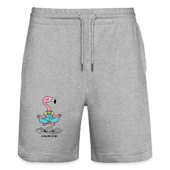 Flamingo Levitating Zen Yoga - Stanley/Stella Trainer Unisex Organic Jogging Shorts - heather grey - Front - Nik (191cm) & Marisol (170cm)