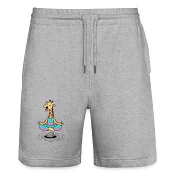 Zen giraffe in lotus meditation - Stanley/Stella Trainer Unisex Organic Jogging Shorts - heather grey - Front - Nik (191cm) & Marisol (170cm)