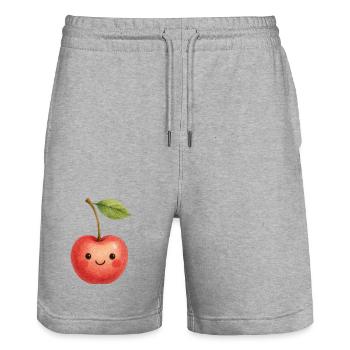 Cuddly Cherry Face Kawaii Kids Baby Fruit - Stanley/Stella Trainer Unisex Organic Jogging Shorts - heather grey - Front - Nik (191cm) & Marisol (170cm)
