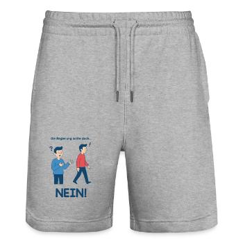 Nein zur Regierung Cartoon - Stanley/Stella Unisex Bio Joggingshorts Trainer  - Grau meliert - Vorne - Nik (191cm) & Marisol (170cm)