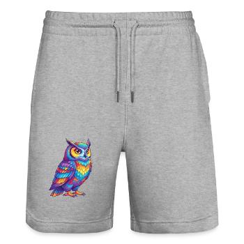 Bunte Eulen-Regenbogen-Pop-Art-Aquarell - Stanley/Stella Unisex Bio Joggingshorts Trainer  - Grau meliert - Vorne - Nik (191cm) & Marisol (170cm)