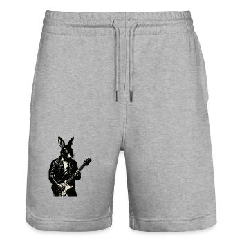 Rabbit in Leather spielt Gitarre - Stanley/Stella Unisex Bio Joggingshorts Trainer  - Grau meliert - Vorne - Nik (191cm) & Marisol (170cm)