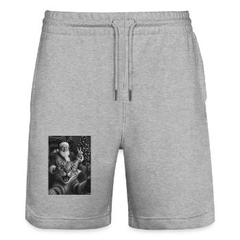 Funny Cat Selfie With Santa Claus Christmas - Stanley/Stella Trainer Unisex Organic Jogging Shorts - heather grey - Front - Nik (191cm) & Marisol (170cm)