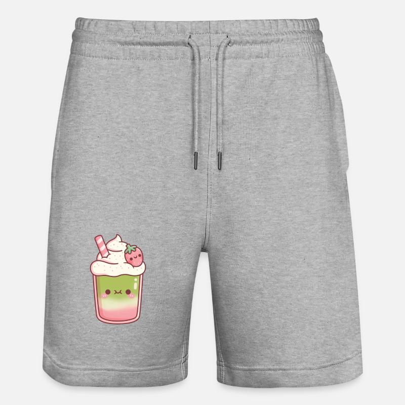 Süßer Eiskaffer Matcha Erdbeer-Latte - Stanley/Stella Unisex Bio Joggingshorts Trainer  - Grau meliert