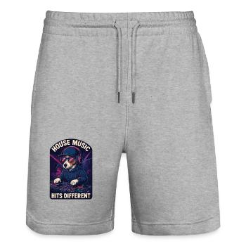 Jack Russell Terrier DJ Turntables House Gift - Stanley/Stella Trainer Unisex Organic Jogging Shorts - heather grey - Front - Nik (191cm) & Marisol (170cm)