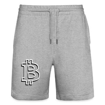 Bitcoin Logo Outline Neon Minimalistisch - Stanley/Stella Unisex Bio Joggingshorts Trainer  - Grau meliert - Vorne - Nik (191cm) & Marisol (170cm)