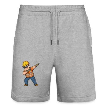 Dabbing Construction Worker – Funny Cartoon Motif - Stanley/Stella Trainer Unisex Organic Jogging Shorts - heather grey - Front - Nik (191cm) & Marisol (170cm)