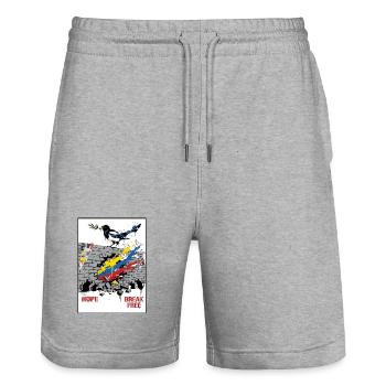 Hope Break Free Colombia Street Art - Stanley/Stella Trainer Unisex Organic Jogging Shorts - heather grey - Front - Nik (191cm) & Marisol (170cm)