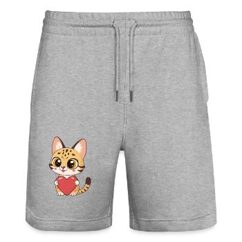 Bezauberndes Rotherz-Kätzchen - Stanley/Stella Unisex Bio Joggingshorts Trainer  - Grau meliert - Vorne - Nik (191cm) & Marisol (170cm)