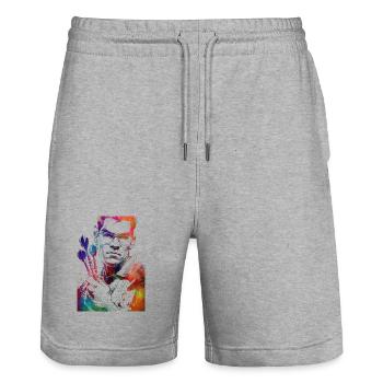 Dartspieler-Sportkunst #darts #sport - Stanley/Stella Unisex Bio Joggingshorts Trainer  - Grau meliert - Vorne - Nik (191cm) & Marisol (170cm)