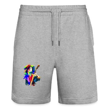 Rock And Roll Guitarist In Stage Action Pop Art - Stanley/Stella Trainer Unisex Organic Jogging Shorts - heather grey - Front - Nik (191cm) & Marisol (170cm)
