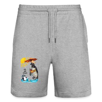 Urlaub mit Sonnenpinguin am Strand und Cocktail - Stanley/Stella Unisex Bio Joggingshorts Trainer  - Grau meliert - Vorne - Nik (191cm) & Marisol (170cm)