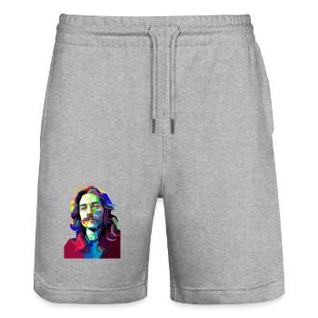 Trommelmusiker-Pop-Art - Stanley/Stella Unisex Bio Joggingshorts Trainer  - Grau meliert - Vorne - Nik (191cm) & Marisol (170cm)