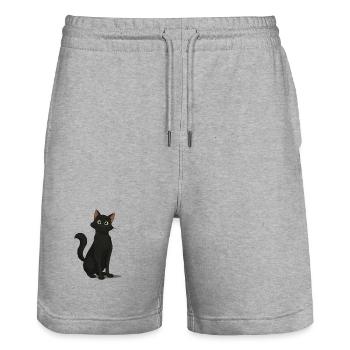 Mischievous Black Cat Illustration - Stanley/Stella Trainer Unisex Organic Jogging Shorts - heather grey - Front - Nik (191cm) & Marisol (170cm)