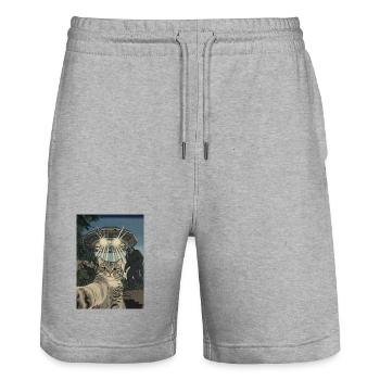 Cat selfie UFO bigfoot Encounter in Forest - Stanley/Stella Trainer Unisex Organic Jogging Shorts - heather grey - Front - Nik (191cm) & Marisol (170cm)