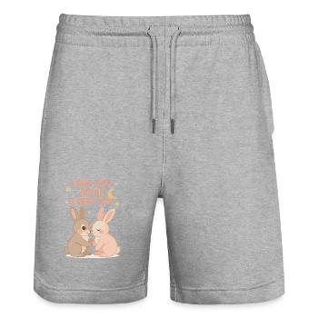 Cute bunny love under the stars - Stanley/Stella Trainer Unisex Organic Jogging Shorts - heather grey - Front - Nik (191cm) & Marisol (170cm)