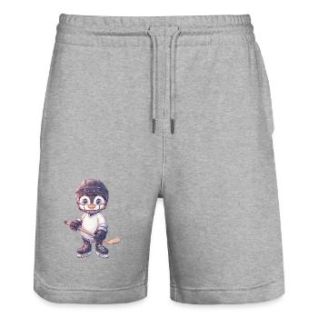 Süßer Pinguin Cartoon Eishockey Spieler Sport - Stanley/Stella Trainer Unisex Organic Jogging Shorts - heather grey - Front - Nik (191cm) & Marisol (170cm)