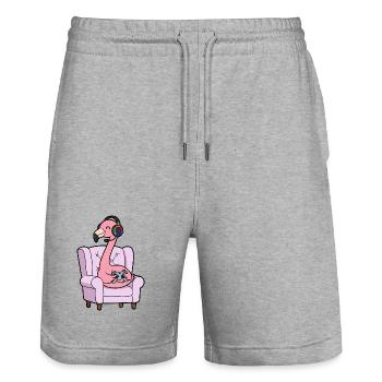 Gamer Flamingo Bird Playing Video Games - Stanley/Stella Trainer Unisex Organic Jogging Shorts - heather grey - Front - Nik (191cm) & Marisol (170cm)