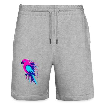 Glitch pixelated Geek parrot - Stanley/Stella Trainer Unisex Organic Jogging Shorts - heather grey - Front - Nik (191cm) & Marisol (170cm)