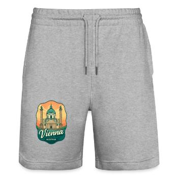 Vienna Austria Karlskirche Sunset Retro Travel Art - Stanley/Stella Trainer Unisex Organic Jogging Shorts - heather grey - Front - Nik (191cm) & Marisol (170cm)