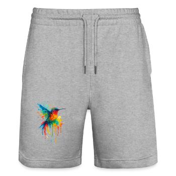 Hummingbird Watercolor Splash Chroma - Stanley/Stella Trainer Unisex Organic Jogging Shorts - heather grey - Front - Nik (191cm) & Marisol (170cm)