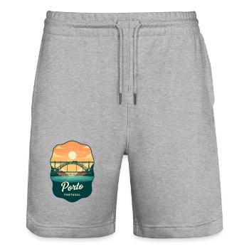 Insigne de voyage rétro du pont Luis de Porto Dom - Short de jogging bio TRAINER Stanley/Stella unisexe - gris chiné - Devant - Nik (191cm) & Marisol (170cm)
