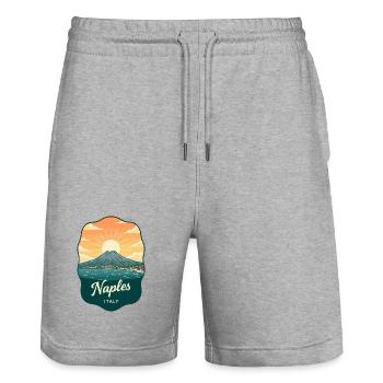 Neapel Mount Vesuvius Retro Reiseabzeichen - Stanley/Stella Unisex Bio Joggingshorts Trainer  - Grau meliert - Vorne - Nik (191cm) & Marisol (170cm)