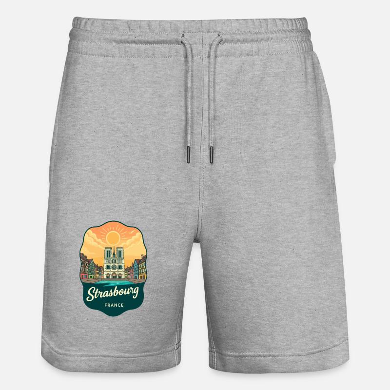 Straßburger Kathedral Retro-Sonnenuntergangsabzeichen - Stanley/Stella Unisex Bio Joggingshorts Trainer  - Grau meliert