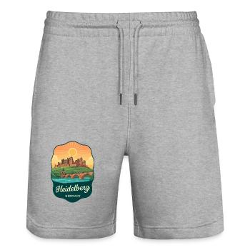 Heidelberg Castle Vintage Travel Badge - Stanley/Stella Trainer Unisex Organic Jogging Shorts - heather grey - Front - Nik (191cm) & Marisol (170cm)