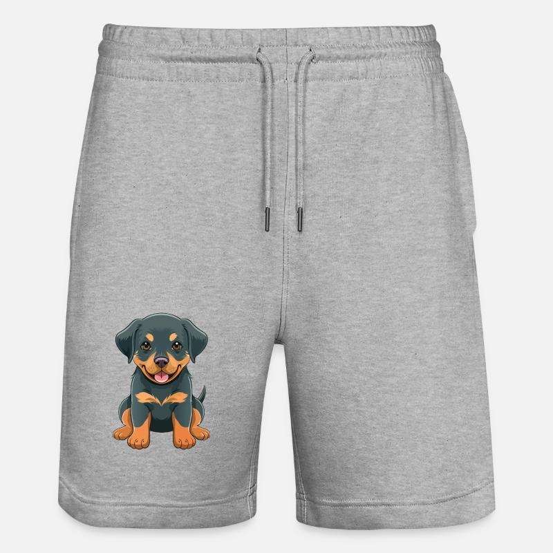 Dessin animé de chiot Rottweiler - Short de jogging bio TRAINER Stanley/Stella unisexe - gris chiné